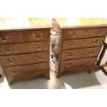 Pair of burr walnut chest of four drawers with brass handles, each 54 x 44 x 72 cm. Not available