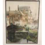 Ronald Edwin Grigg (1917-1957), watercolour of an industrial canal side, signed lower right of the