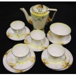 Royal Albert Laburnum pattern part tea service and a Burleigh Ware coffee pot of similar design. P&P