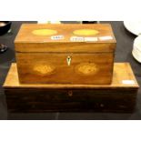 Georgian inlaid walnut knife box and an inlaid mahogany three section tea caddy, both for