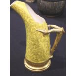 Royal Worcester model no. 1116 gilt yellow ground tusk form jug with naturalistic handle, H: 25