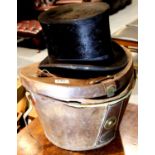 Antique top hat by Hope Brother of London with original brown leather travelling box. P&P Group