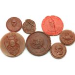 Seven 19th century Grand Tour wax seals, largest D: 45 mm, two damaged. P&P Group 1 (£14+VAT for the