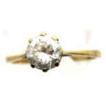9ct gold solitaire dress ring set with a large white stone, size L, 1.8g. P&P Group 1 (£14+VAT for
