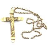 Yellow metal and wooden crucifix on a 9ct gold chain, 8.3g. P&P Group 1 (£14+VAT for the first lot