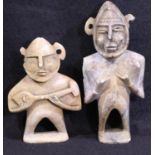 Two early South American carved soapstone figures, both with faults, largest H: 19 cm. P&P Group