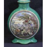 Victorian Prattware vase with two pot lid designs front and rear, including the Red Bull Inn. P&P
