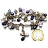 Silver bracelet with natural pearls and gemstones. P&P Group 1 (£14+VAT for the first lot and £1+VAT
