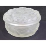 Vintage frosted glass powder pot and cover, the lid designed in relief with nudes in the Lalique
