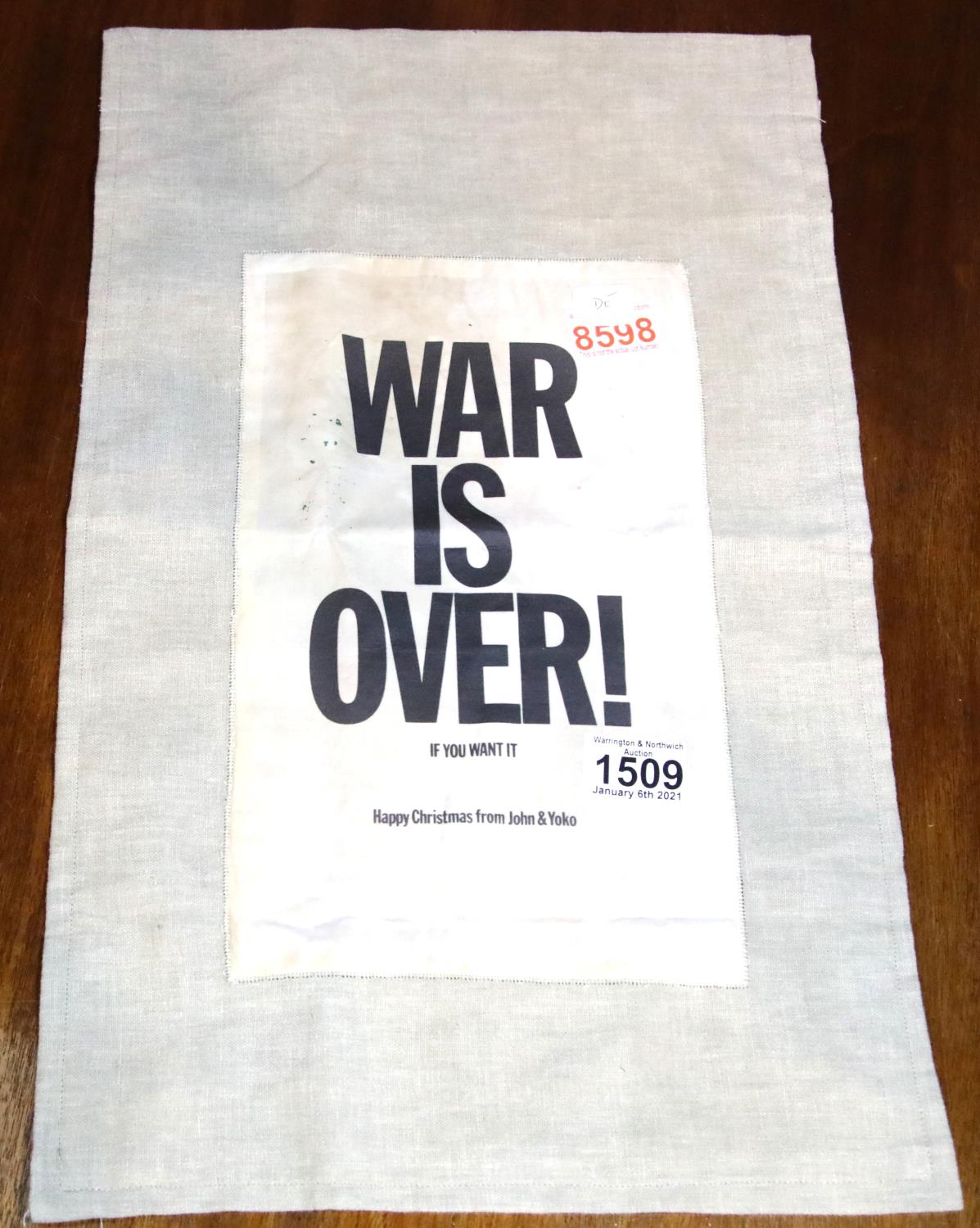 War is Over John and Yoko wall hanging, 50 x 30 cm. P&P Group 1 (£14+VAT for the first lot and £1+