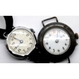 Early gun metal wristwatch and a chrome example, both not working. P&P Group 1 (£14+VAT for the