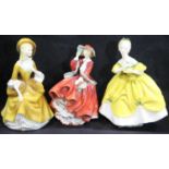 Three Royal Doulton lady figurines, the Last Waltz, Top o the Hill and Sandra. P&P Group 3 (£25+