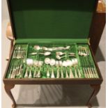 Leather topped table canteen of silver plated cutlery, 102 pieces to include Mappin and Webb