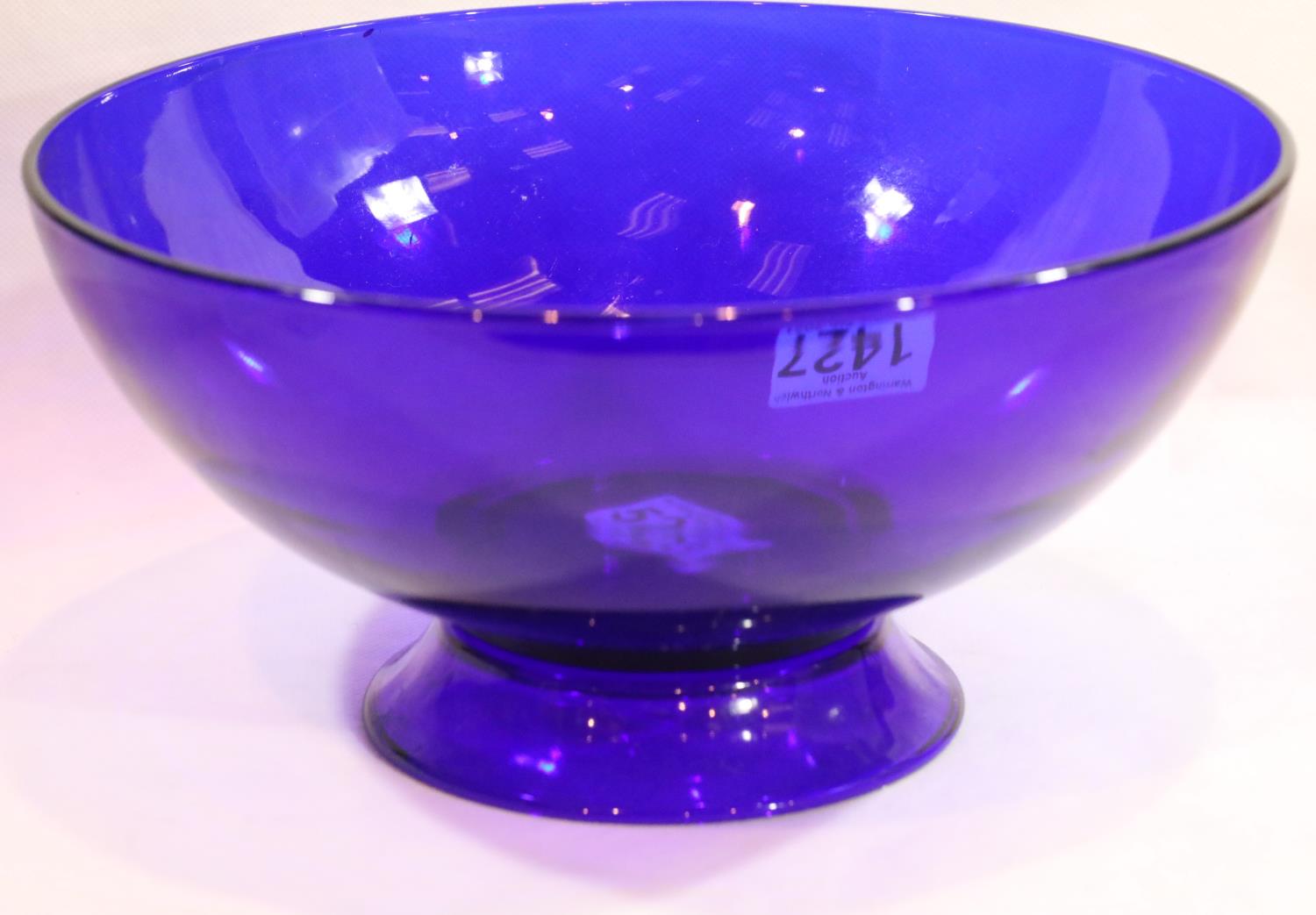 Large Bristol Blue footed fruit bowl, D: 26 cm. P&P Group 3 (£25+VAT for the first lot and £5+VAT