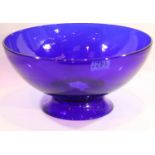 Large Bristol Blue footed fruit bowl, D: 26 cm. P&P Group 3 (£25+VAT for the first lot and £5+VAT