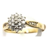Ladies 9ct gold vintage diamond cluster ring, .25cts total, size M, 2.7g. P&P Group 1 (£14+VAT for