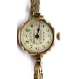 Swiss 9ct gold 15 jewel ladies wristwatch on a 9ct gold expanding bracelet, weight of watch and