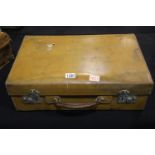 Watajoy London, a tan leather suitcase with interior straps and Legge steel locks, monogrammed PW,