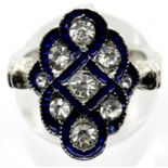 Art Deco style Blue Kite white metal dress ring, size K/L. P&P Group 1 (£14+VAT for the first lot