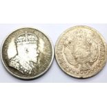 Copy coins, Edward VII Straits Settlement one dollar piece dated 1904 and a Bolivian coin. P&P Group