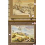 Two framed and glazed watercolours of country landscapes, W Knowles. Not available for in-house P&P
