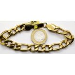 Gents gold plated figaro bracelet. L: 22cm. P&P Group 1 (£14+VAT for the first lot and £1+VAT for