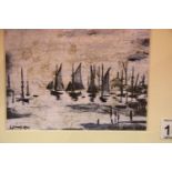 Watercolour of sailing boats on a lake signed L S Lowry 1930 but not believed to be original. P&P