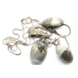 Suite of banded agate 925 silver jewellery comprising a pendant on a box-link chain and a pair of