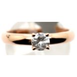Ladies rose gold plated sterling silver solitaire ring, size Q, 3.3g. P&P Group 1 (£14+VAT for the