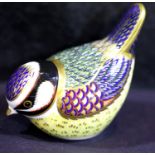 Royal Crown Derby Blue Tit paperweight with silver stopper, H: 7 cm. P&P Group 1 (£14+VAT for the