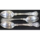Three hallmarked silver spoons, all Sheffield assay, maker JR, 98g. P&P Group 1 (£14+VAT for the