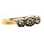18ct gold platinum set three stone diamond ring, size L, 2.6g. P&P Group 1 (£14+VAT for the first