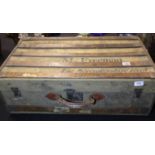 Victorian military wood bound canvas suitcase, stamped M Freeman, The Worcestershire Regt. P&P Group