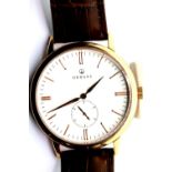 Ornake gents new boxed wristwatch, gold and white on a leather strap with Japanese Miyota