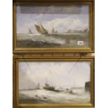 Victorian unattributed pair of oils on board, shipping scenes on rough seas, unsigned, each 49 x 28,