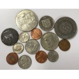 Selection of English and American coinage including half dollar an a £5 coin. P&P Group 1 (£14+VAT