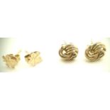 Two pairs of presumed 9ct gold ladies earrings, butterfly backs present, 1.3g. P&P Group 1 (£14+