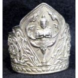 Buddhist silver cuff bangle. P&P Group 1 (£14+VAT for the first lot and £1+VAT for subsequent lots)