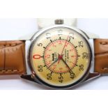 Vintage type HMT Pilot parashock mechanical stainless steel wristwatch on a tan leather strap. P&P