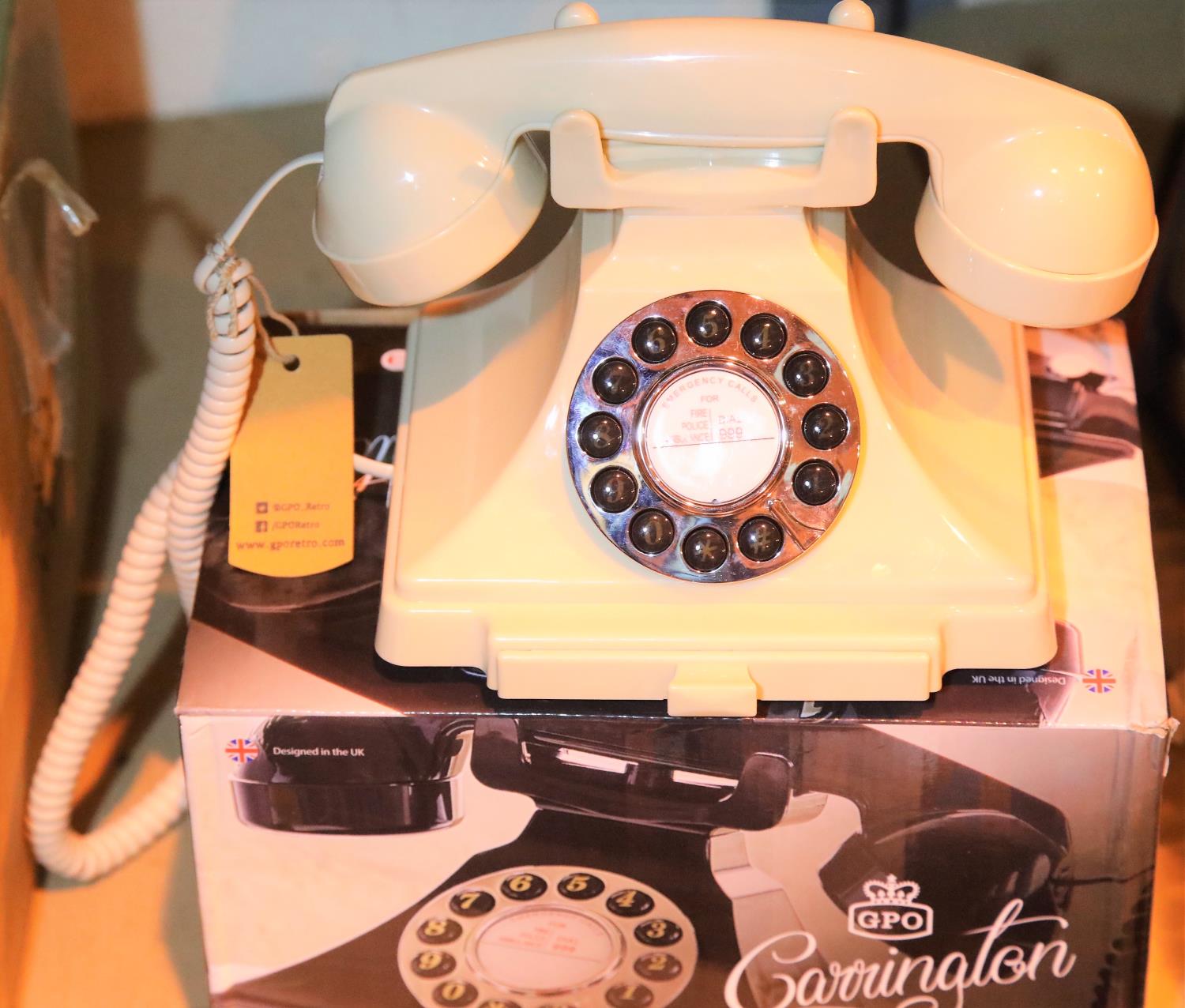 Ivory GPO Carrington push button telephone in 1920s styling with pull out pad tray, compatible