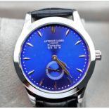 Anthony James Distinction new old stock wristwatch with blue face, cased. P&P Group 1 (£14+VAT for