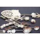 Collection of Far Eastern 800 silver spoons, forks and a cake server. Not available for in-house P&P