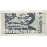 German WWII type Anti Semitic Money. A 1000 Mark note over printed with Jewish is organised crime