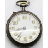 British WWI type Royal Flying Corps Pocket Watch with hardened steel case. Working at time of