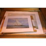 Approximately 50 copies each of two sailing prints by G Hall and another, smallest 24 x 17 cm,