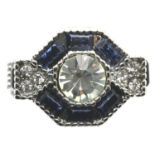 Blue hexagon form solitaire dress ring, size K/L. P&P Group 1 (£14+VAT for the first lot and £1+