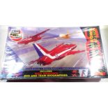 Airfix 1/72 scale Red Arrows three model set, DVD, biographies, paints, brush and glue, factory