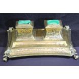 19th century Imperial Russian Empire gilt bronze desk stand, each lined inkwell hinged cover set