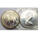 Two silver proof crowns, 1972 and 1977. P&P Group 1 (£14+VAT for the first lot and £1+VAT for