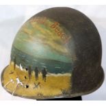 American WWII relic Normandy found US M1 helmet with post War commemorative painting. P&P Group